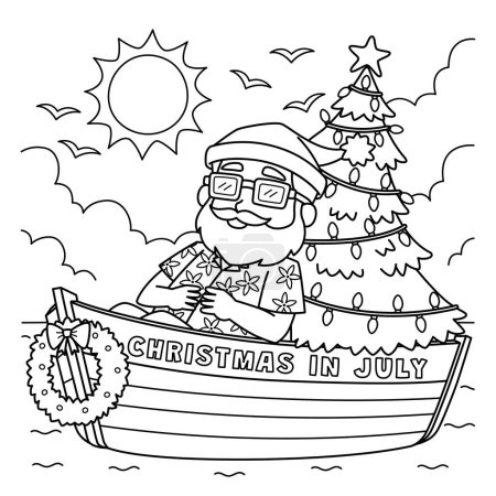 Eine süße und lustige Malseite von Weihnachten im Juli Weihnachtsmann auf einem Boot. Bietet stundenlangen Malspaß für Kinder. Zum Einfärben ist diese Seite sehr einfach. Geeignet für kleine Kinder und Kleinkinder.