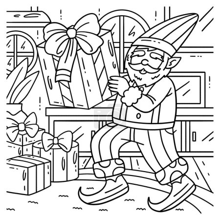 A cute and funny coloring page of a Gnome with Present. Provides hours of coloring fun for children. To color, this page is very easy. Suitable for little kids and toddlers.