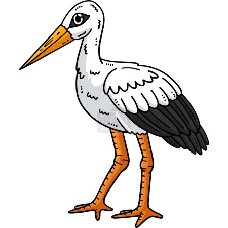 This cartoon clipart shows a White Stork Bird illustration.