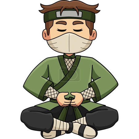 This cartoon clipart shows a Ninja Meditating illustration. 
