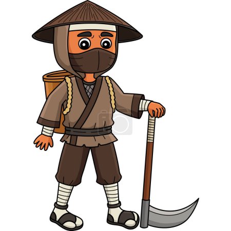This cartoon clipart shows a Ninja disguised as a Farmer illustration. 