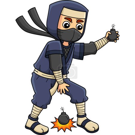 This cartoon clipart shows a Ninja with a Smoke Bomb illustration. 