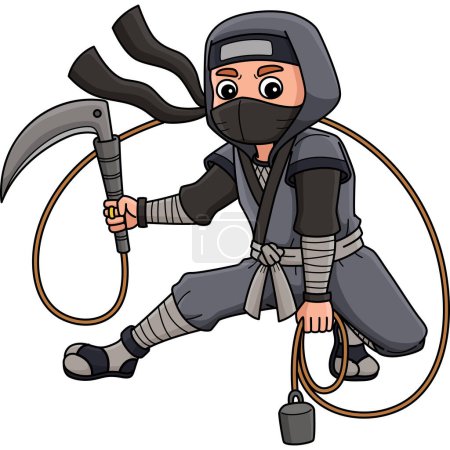 Dieser Cartoon-Clip zeigt einen Ninja mit einer Kusarigama-Illustration. 