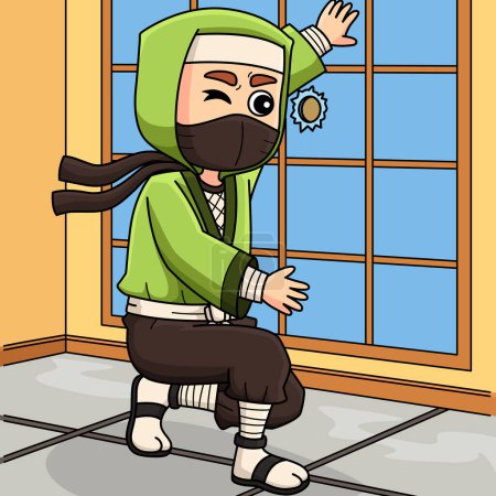 This cartoon clipart shows a Ninja Peeking through a Hole illustration.