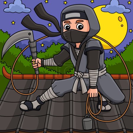 Dieser Cartoon-Clip zeigt einen Ninja mit einer Kusarigama-Illustration.