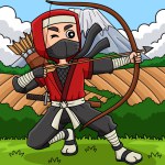 This cartoon clipart shows a Ninja with a Bow and Arrow illustration.