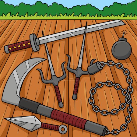 Dieser Cartoon-Clip zeigt eine Ninja Weapons Illustration.
