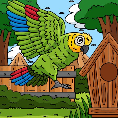 Dieser Cartoon-Clip zeigt eine Amazon Papageienvogel-Illustration.