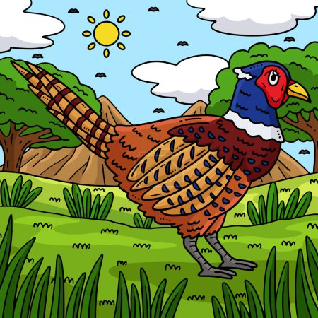 Illustration for This cartoon clipart shows a Common Pheasant Bird illustration. - Royalty Free Image