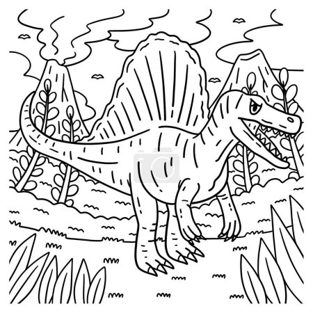 A cute and funny coloring page of a Spinosaurus Dinosaur. Provides hours of coloring fun for children. To color, this page is very easy. Suitable for little kids and toddlers.