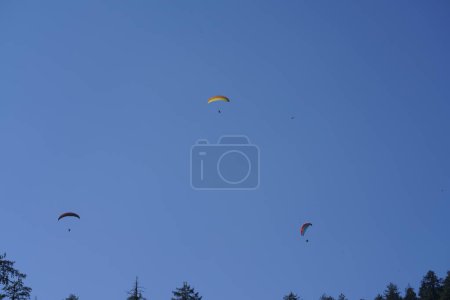 Photo for Skydivers flying in blue sky - Royalty Free Image