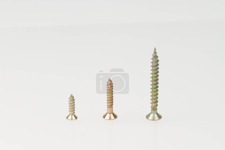 Photo for Three screws on isolated white background - Royalty Free Image