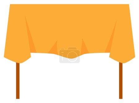 Illustration for Wooden table with orange tablecloth isolated on white background. Furniture piece for kitchen or living room. Garage sale concept. Vector illustration in flat cartoon style - Royalty Free Image