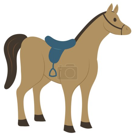 Illustration for Horse mammal vector, isolated animal with seat for rider. Flat style mane standing and looking at side, stallion strong pet from farm equestrian sports - Royalty Free Image