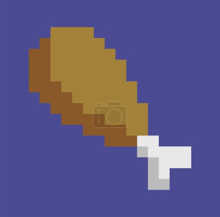Illustration for Chicken leg vector, isolated icon of fried drumstick designed in 80s game design, nutrition in game, food to fill powers and gain health, pixel art - Royalty Free Image