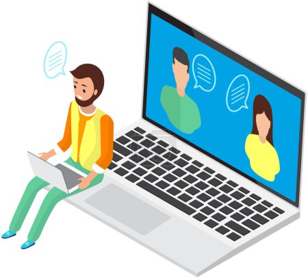 Téléchargez les illustrations : Office work, recruitment, hr service concept. Video conference, people communicate on internet. HR manager makes candidate selection, checking resume of applicants, hiring right employees for company - en licence libre de droit