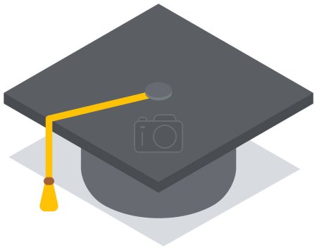 Illustration for Education black cap on white background attribute of the graduation celebration ceremony. Graduation university or college student hat top view. Element for degree ceremony and educational programs - Royalty Free Image