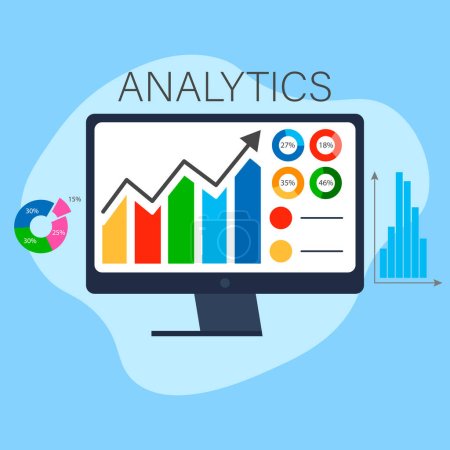 Laptop showing charts and graph, analysis business accounting, statistics concept. Digital marketing analytics. Data growth diagram. Business website modern ui, ux, kit, admin, financial report