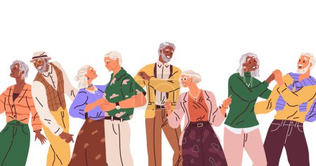 Illustration for Old people dancing. Vector illustration. Holding hands while dancing. Old characters dating, love. Active funny old couple dancing at party. Grandparents celebrating anniversary. Man woman hold hand - Royalty Free Image