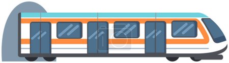 High speed underground transport leaving tunnel to metro. Public transport, train for transporting metro passengers. Train of subway with automatic doors. Modern subway tramway vector illustration
