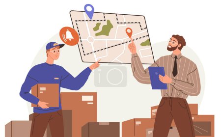 Illustration for International logistic. Global delivery export. Vector. The accuracy cargo delivery information is essential in international logistics Import and export shipping are central to global logistic - Royalty Free Image