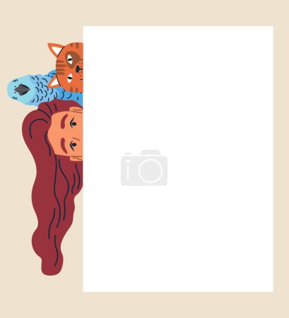 Illustration for Spying, observing and sneaking. Vector illustration. Looking out, quiet act of vigilance against unexpected Peeking person, elusive figure peeking through veil of secrecy Spy, enigmatic figure wrapped - Royalty Free Image