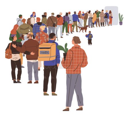 Illustration for Big queue. Many multitude people. Vector illustration. People in queue chatted amongst themselves, making wait more bearable The crowd queuing outside store was testament to popularity event - Royalty Free Image