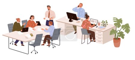 Illustration for People office work. Vector illustration. Office workers maintain confidentiality and handle sensitive information responsibly A worker employee embraces challenges as opportunities for growth in - Royalty Free Image