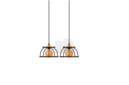 Illustration for Hanging black lamp stylish appliance with light, lighting device vector. Modern chandeliers metal or glass plafond. Home, room or studio decor loft style. Element for house or office interior design - Royalty Free Image