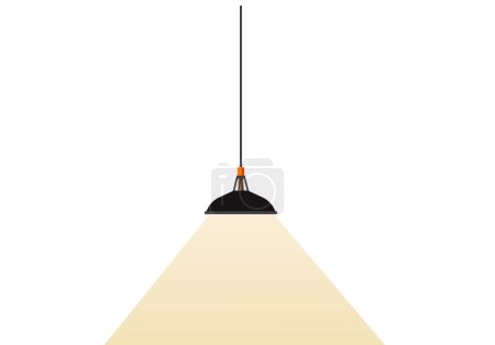Illustration for Hanging black lamp stylish appliance with light, lighting device vector. Modern chandeliers metal or glass plafond. Home, room or studio decor loft style. Element for house or office interior design - Royalty Free Image