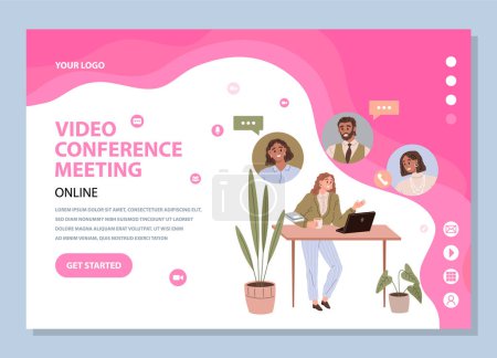 Illustration for Video conference. Vector illustration. The video conference provides platform for virtual discussions and collaborations The digital connection creates sense togetherness during video conference - Royalty Free Image
