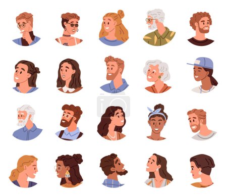 People faces vector illustration. Expressions on peoples faces convey wide range emotions and sentiments Personal experiences shape peoples understanding social issues and drive their actions