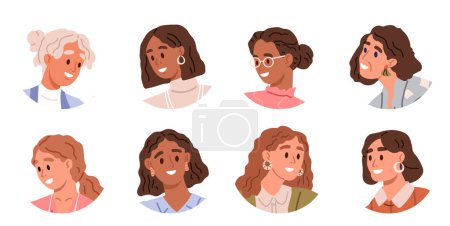 Illustration for People faces vector illustration. The concept peoples faces encompasses diverse appearances and expressions individuals Appearance plays significant role in shaping peoples identities and interactions - Royalty Free Image