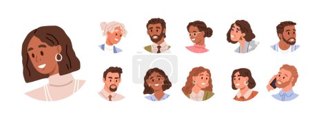 Illustration for People avatar vector illustration. Society is complex web individuals who shape and influence one another Icons are symbolic representations influential figures in various fields Personality traits - Royalty Free Image