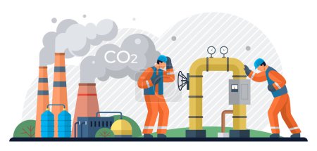 Illustration des Kohlendioxid-Vektors. Die Klimakrise verschärft sich, da sich Kohlendioxid weiter in der Atmosphäre anreichert Das Kohlendioxid-Konzept unterstreicht die komplizierte Beziehung zwischen Gas