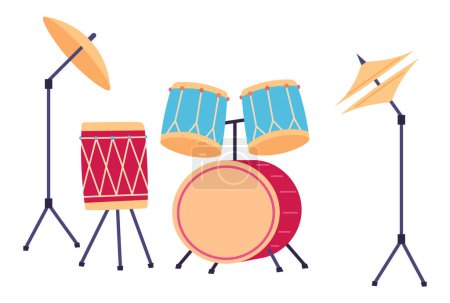 Illustration for Musical instruments vector illustration. The orchestra becomes canvas for vibrant colors classical and world music Instruments harmonize, creating rhythmic journey through diverse melodies. Drums - Royalty Free Image