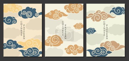 Illustration for Chinese clouds vector illustration. Chinese background motifs feature intricate cloud patterns in traditional style Cloudy skies above Asia hold secrets Chinese clouds and culture Vintage - Royalty Free Image