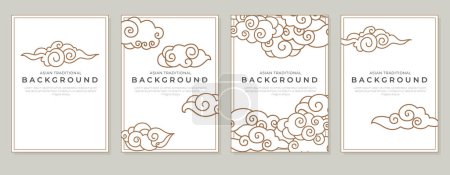 Illustration for Chinese clouds vector illustration. Vintage ornamentation in cloudscape mirrors elegance culture clouds adorn sky, painting picture festive beauty Zen-like appreciation. Asian traditional background - Royalty Free Image