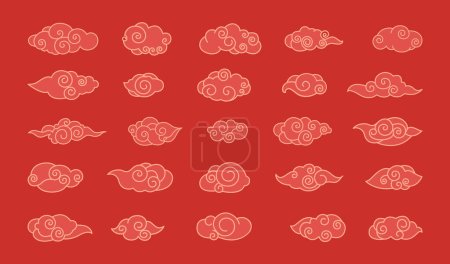 Illustration for Chinese clouds vector illustration. Traditional Chinese clouds dance across sky, celebrating festivity Chinese background motifs tell stories beauty written in cloudscape Vintage ornamentation graces - Royalty Free Image