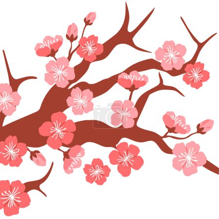 Ilustración de Primavera flor vector ilustración. Los árboles en flor de Sakura crearon un ambiente mágico en primavera. Las plantas florecientes mostraron esplendor y vitalidad. - Imagen libre de derechos