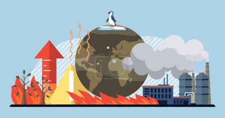 Global warming vector illustration. Carbon dioxide, harbinger climate change, whispers tales environmental unrest in air Global warming, unfolding drama, showcases battle between humanity
