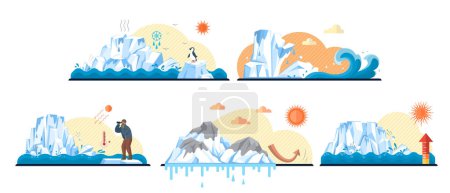 Illustration for Global warming vector illustration. Environmental problems, dark clouds looming over horizon, cast shadows on ecologys future Dioxide, ghost haunting atmosphere, narrates story greenhouse gas - Royalty Free Image