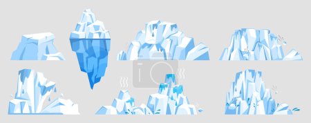 Téléchargez les illustrations : Illustration vectorielle des glaciers. Les floes gelés, comme des rêves qui dérivent, naviguent dans les mers polaires avec une détermination tranquille Les glaciers, comme des architectes gelés, façonnent les contours de la Terre La nature sauvage antarctique - en licence libre de droit