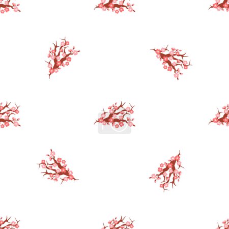 Téléchargez les illustrations : Illustration vectorielle de motif Sakura. La floraison continue des fleurs de sakura représentait la danse éternelle natures beauté Le concept de motif sakura sans couture exploré l'interconnectivité tous les êtres vivants - en licence libre de droit