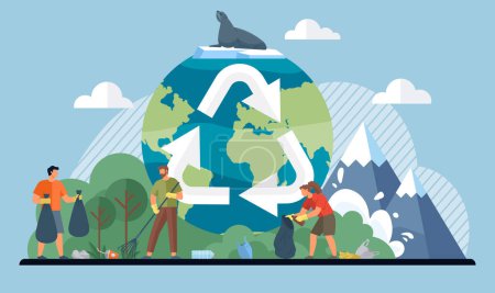 Illustration for Eco activism vector illustration. Pollutions defeat is triumph eco activism, victory for planet and future generations Eco activists are architects global conservation, building bridges to sustainable - Royalty Free Image