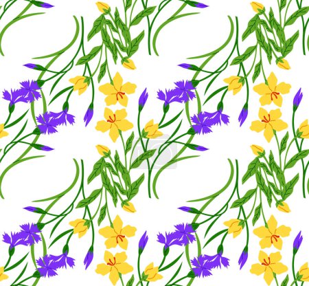 Illustration for Flower pattern vector illustration. The patterned wallpaper depicted variety blooming flowers The flower pattern metaphor compared growth to blossoming flower The flowery design added touch elegance - Royalty Free Image