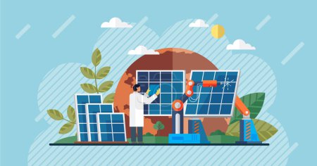 Ilustración de Ilustración del vector del panel solar. Paneles solares ofrecen solución innovadora para la generación de energía limpia Los esfuerzos de conservación ambiental se centran en reducir el consumo de energía - Imagen libre de derechos