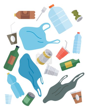 Illustration vectorielle de pollution des déchets. Le recyclage joue un rôle important dans la réduction des déchets et la promotion de l'économie circulaire.