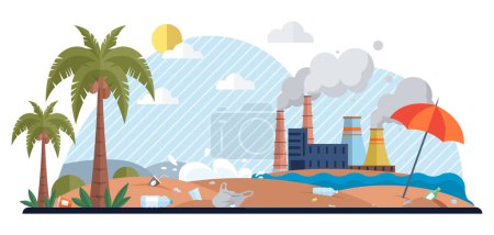 Foto de Ilustración de vectores de contaminación. Los planes de acción climáticos deben incluir estrategias de gestión de residuos para hacer frente a los retos que plantea la contaminación por residuos. - Imagen libre de derechos