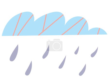 Eine heitere Illustration einer hellblauen Regenwolke mit subtilen rosafarbenen Akzenten, aus der sanfte Regentropfen fallen und eine ruhige und beruhigende Atmosphäre schaffen